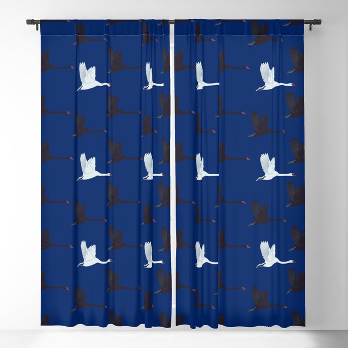 Flying Elegant Swan Pattern on Blue Background Blackout Curtain