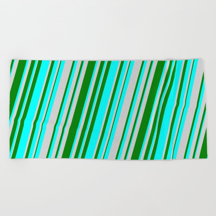 Green, Cyan, and Light Gray Colored Lines Pattern Beach Towel