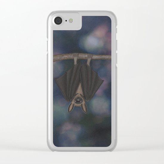 little brown bat asleep on a branch Clear iPhone Case