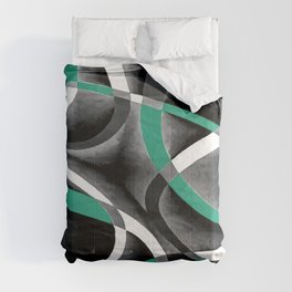 Eighties Turquoise White Grey Line Curve Pattern On Black Comforter