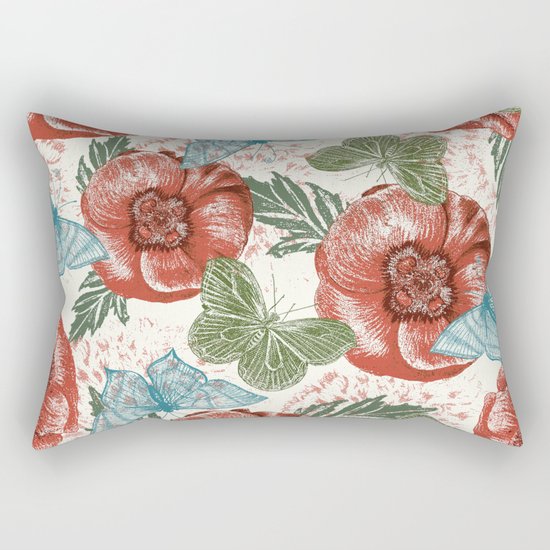 Poppies and Butterflies Pattern Rectangular Pillow