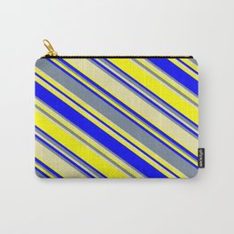 [ Thumbnail: Light Slate Gray, Pale Goldenrod, Yellow, and Blue Colored Striped Pattern Carry-All Pouch ]