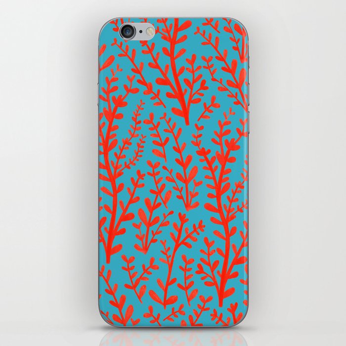 Turquoise and Red Leaves Pattern iPhone Skin