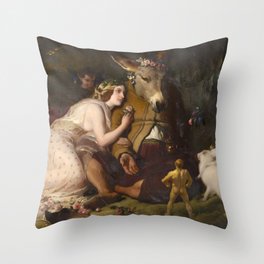 Scene from A Midsummer Night's Dream. Titania and Bottom by Edwin Henry Landseer (1848) Throw Pillow