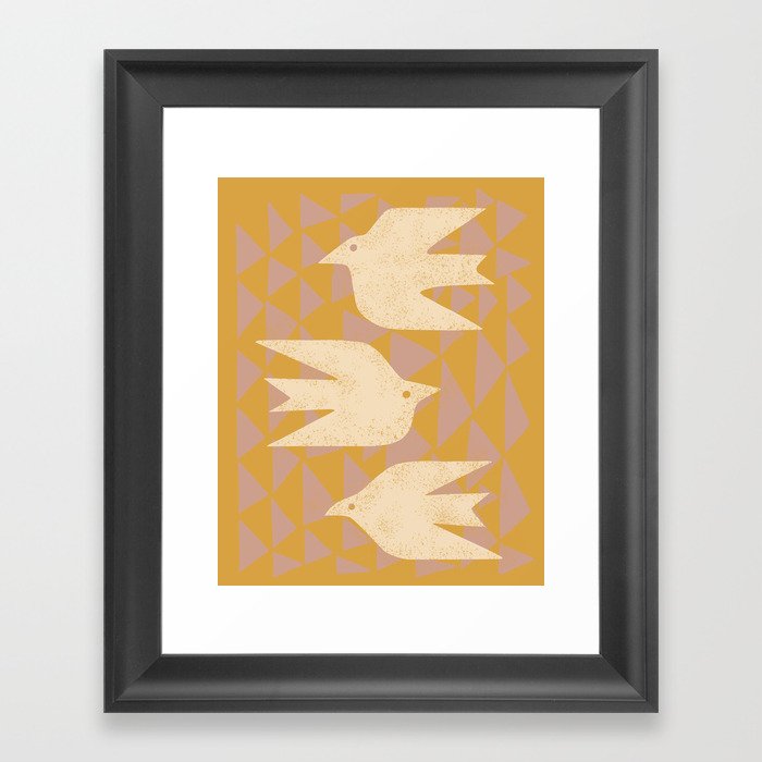 Doves In Flight (Yellow) Framed Art Print