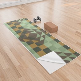 Sage green and brown gingham checked ornament Yoga Towel