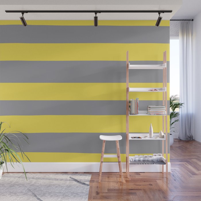 Hand Drawn Fat Horizontal Line Pattern Pantone 2021 Color Of The Year Illuminating and Ultimate Gray  Wall Mural