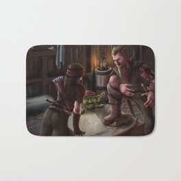 Three Rogues Bath Mat | Goblin, Yggdrassal, Mikeshachook, Slum, Painting, Digital, Elf, Hideout 