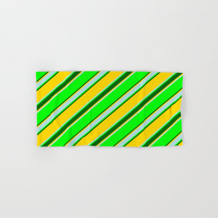 Lime, Dark Green, Yellow & Powder Blue Colored Lines/Stripes Pattern Hand & Bath Towel