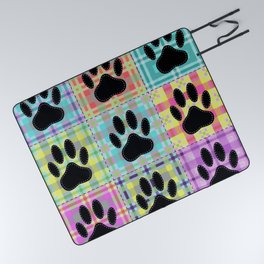 Colorful Quilt Dog Paw Print Drawing Picnic Blanket