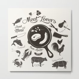 Meat Lovers Metal Print | Grill, Onion, Apple, Bull, Cut, Fish, Dryaged, Rooster, Bbq, Scampi 