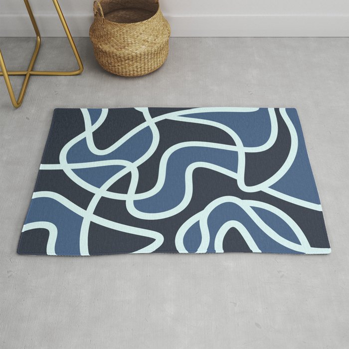 Messy Scribble Texture Background - Metallic Blue and Gunmetal Rug