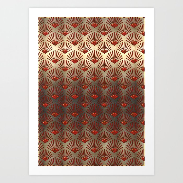 Art Deco Pattern | Gatsby Red Gold Metallic Art Print