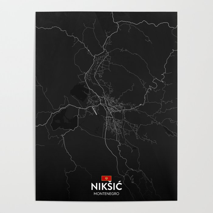 Niksic, Montenegro - Dark City Map Poster