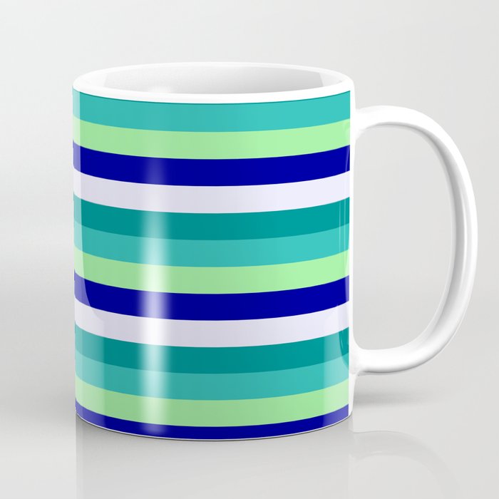 Colorful Light Sea Green, Light Green, Dark Blue, Lavender, and Teal Colored Stripes/Lines Pattern Coffee Mug