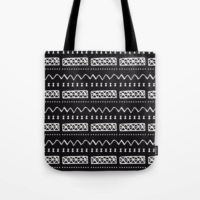 Zesty Zig Zag Bow Black and White Mud Cloth Pattern Tote Bag