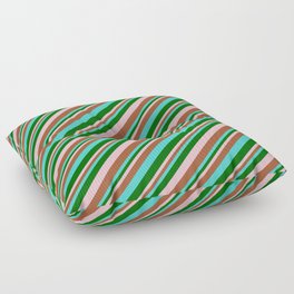 [ Thumbnail: Turquoise, Dark Green, Pink, and Sienna Colored Lines Pattern Floor Pillow ]