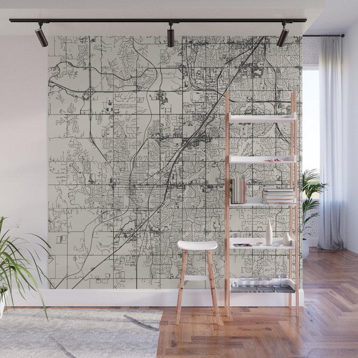 Olathe USA - Black and White city Map Wall Mural