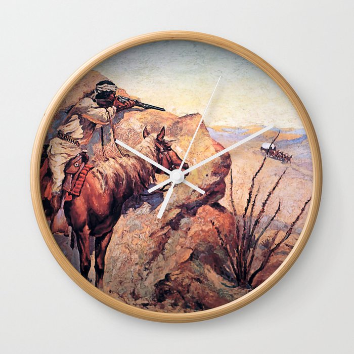 Frederic Remington Western Art “Apache Ambush” Wall Clock