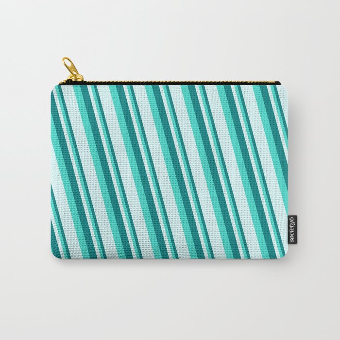 Teal, Turquoise, and Light Cyan Colored Stripes Pattern Carry-All Pouch