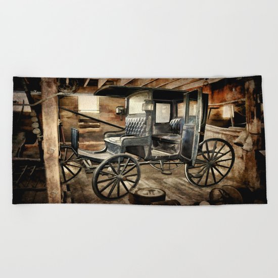 Vintage Horse Drawn Carriage Beach Towel