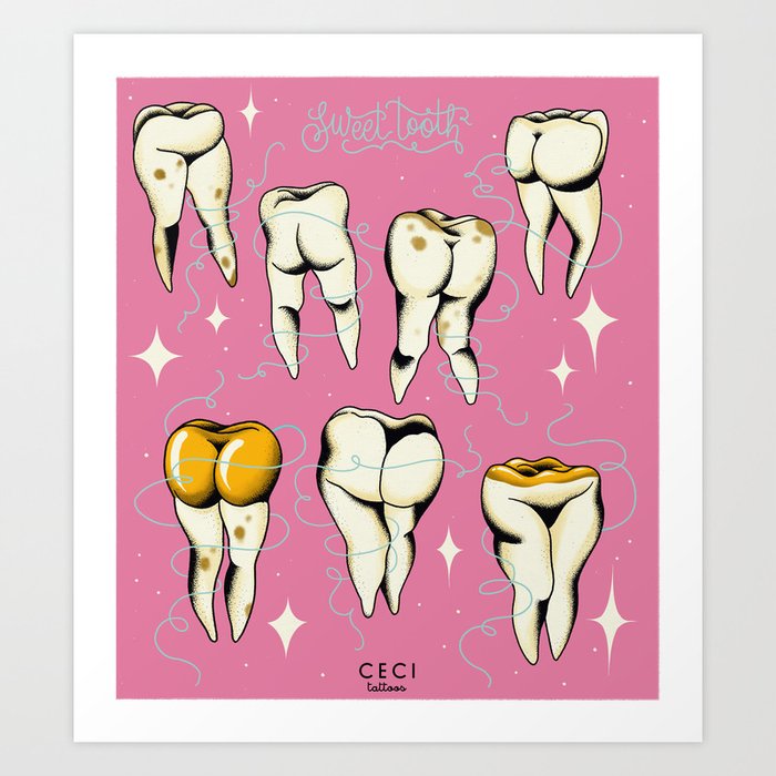 Sweet tooth, sexy teeth tattoo flash Art Print by CeciTattoos | Society6