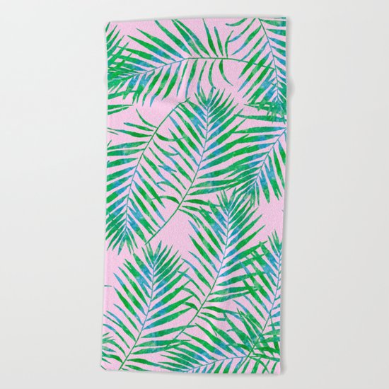 Fern Leaves Pink Beach Towel