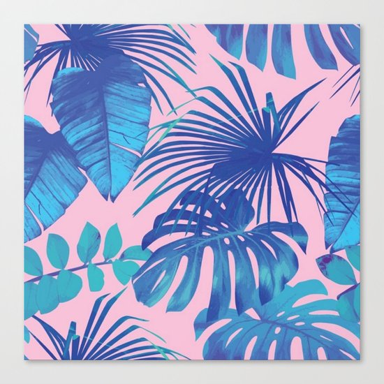 tropical leaf pattern pink Canvas Print