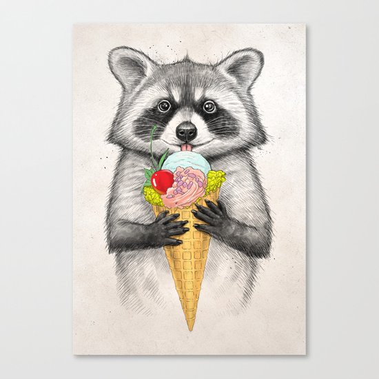 raccoon with ice cream Canvas Print