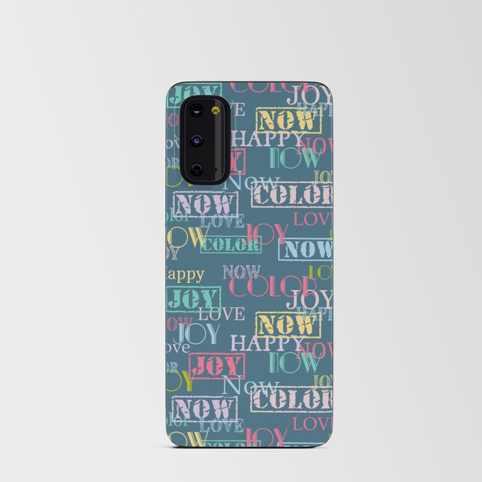 Enjoy The Colors - Colorful typography modern abstract pattern on dark blue background Android Card Case