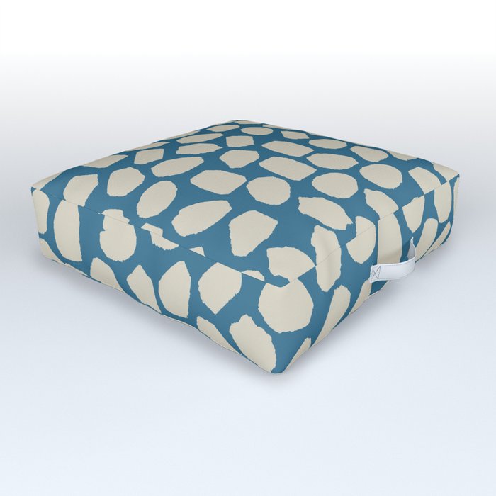 Ink Spot Pattern in Boho Blue and Beige Outdoor Floor Cushion