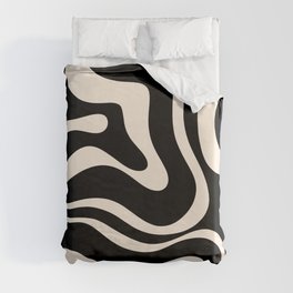 Modern Liquid Swirl Abstract Pattern Square in Black and Almond Cream  Duvet Cover