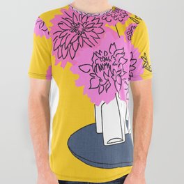 Retro Spring Flowers Bouquet Pink and Orange All Over Graphic Tee
