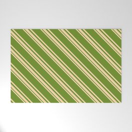 [ Thumbnail: Tan and Green Colored Striped/Lined Pattern Welcome Mat ]