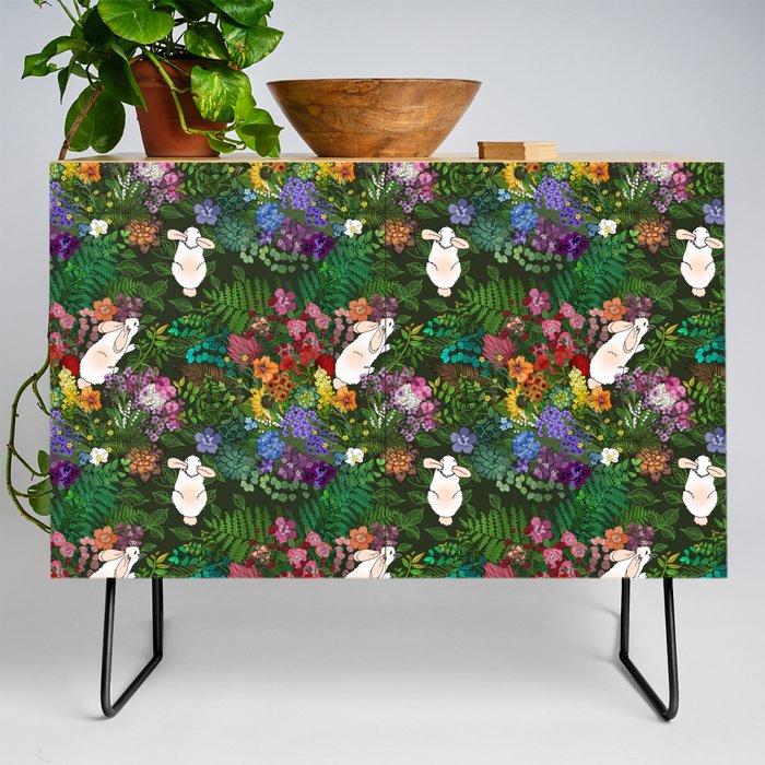 Rabbits in a Rainbow Garden  Credenza