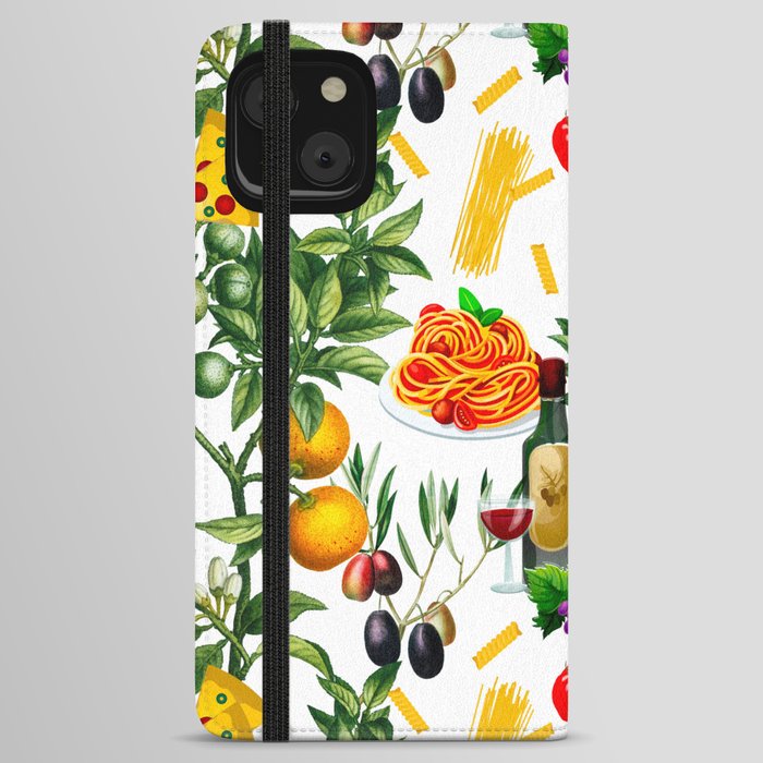 Italy,Italian,Mediterranean,food,wine,pizza,pasta pattern  iPhone Wallet Case