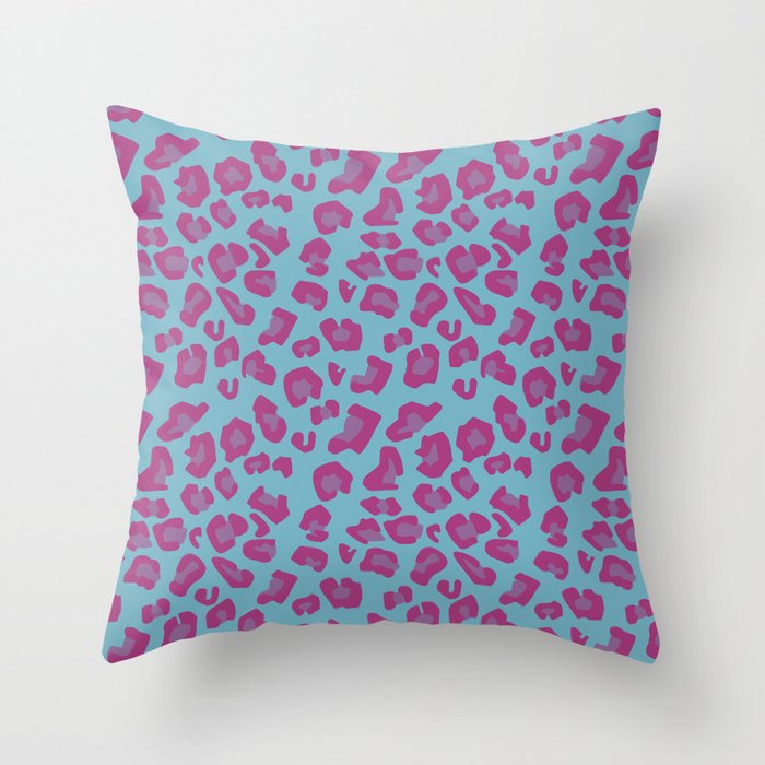 Fuchsia Turquoise Blue Jungle Leopard Pattern  Throw Pillow