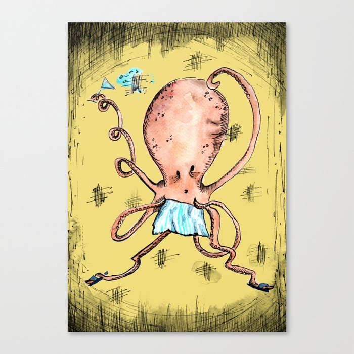 Quirky Octopus Orange Yellow Canvas Print