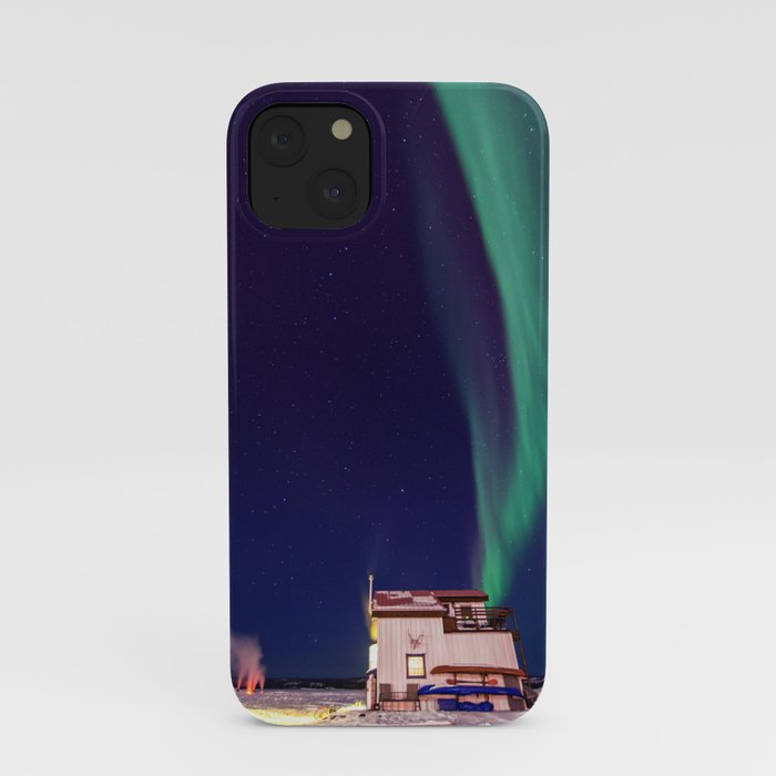 Northern Lights and house boat in Yellowknife iPhone Case