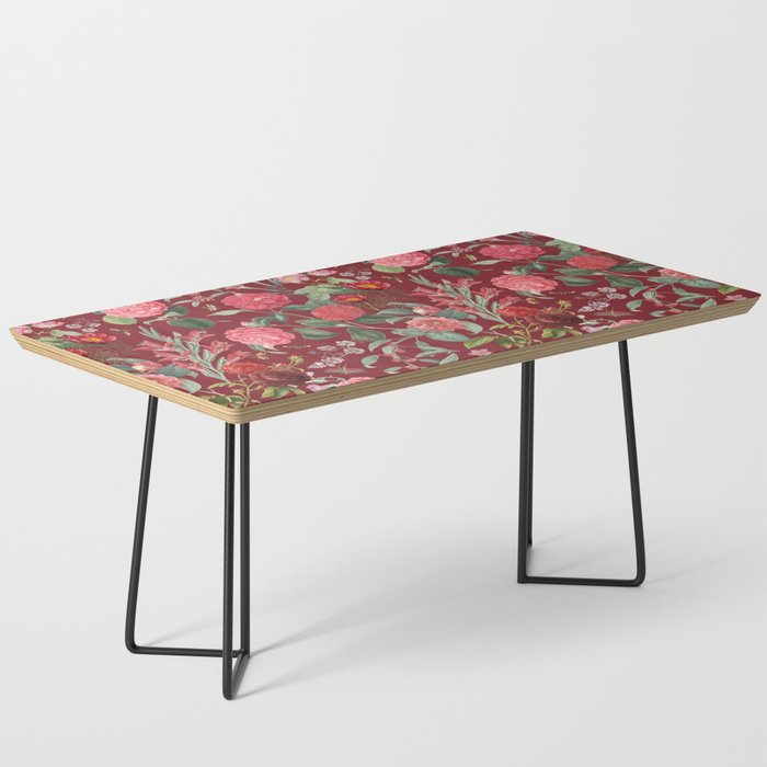 Blooming Garden - Red Dahlia Lush Floral Pattern Coffee Table