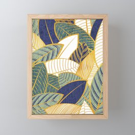 Leaf wall // navy blue pine and sage green leaves golden lines Framed Mini Art Print