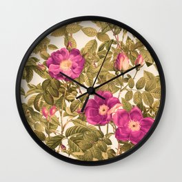 Vintage Climbing Purple Roses, Rose Vines, Retro Floral Spring and Summer Garden Pattern Wall Clock