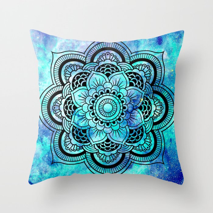 Galaxy Mandala Aqua Indigo Throw Pillow