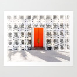 Parker Palm Springs Orange Doors with Palm Tree Shadow Art Print