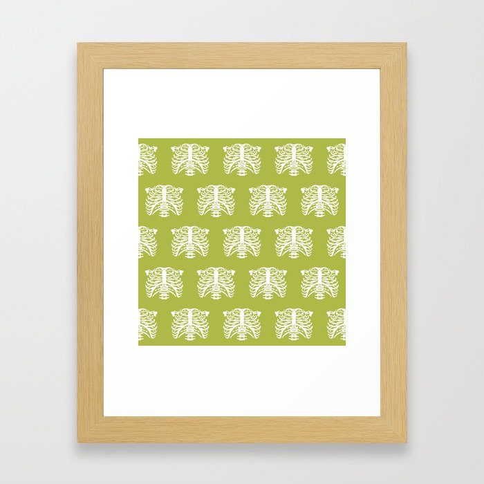 Human Rib Cage Pattern Chartreuse Green Framed Art Print