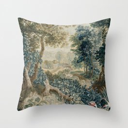 Antique 18th Century Flemish Verdure Tapestry Throw Pillow