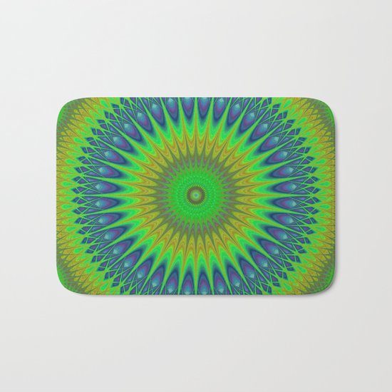 Green star mandala Bath Mat