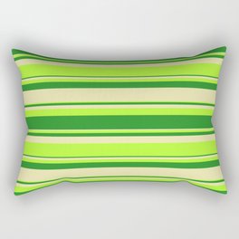 [ Thumbnail: Light Green, Forest Green, and Pale Goldenrod Colored Lines Pattern Rectangular Pillow ]
