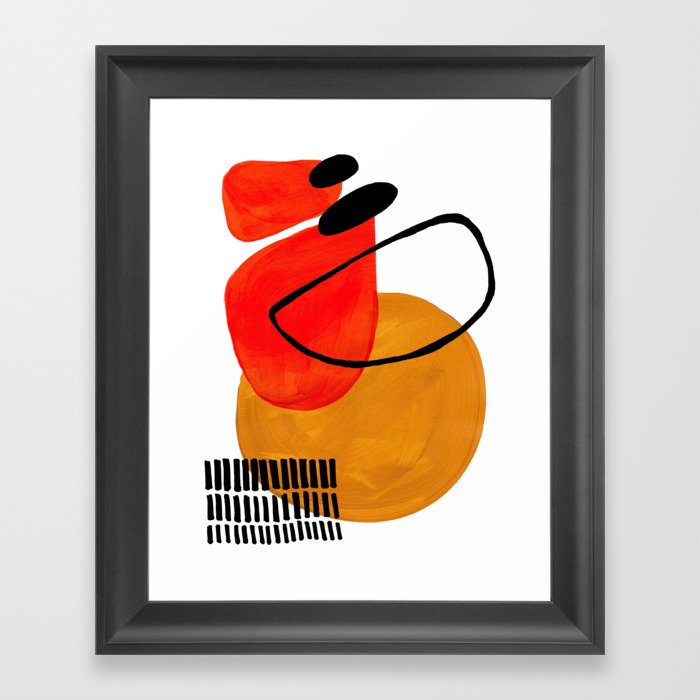 Mid Century Modern Abstract Vintage Pop Art Space Age Pattern Orange Yellow Black Orbit Accent Gerahmter Kunstdruck