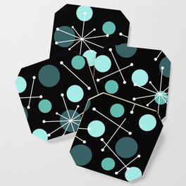 Atomic Age Dots And Starbursts Black Turquoise Coaster